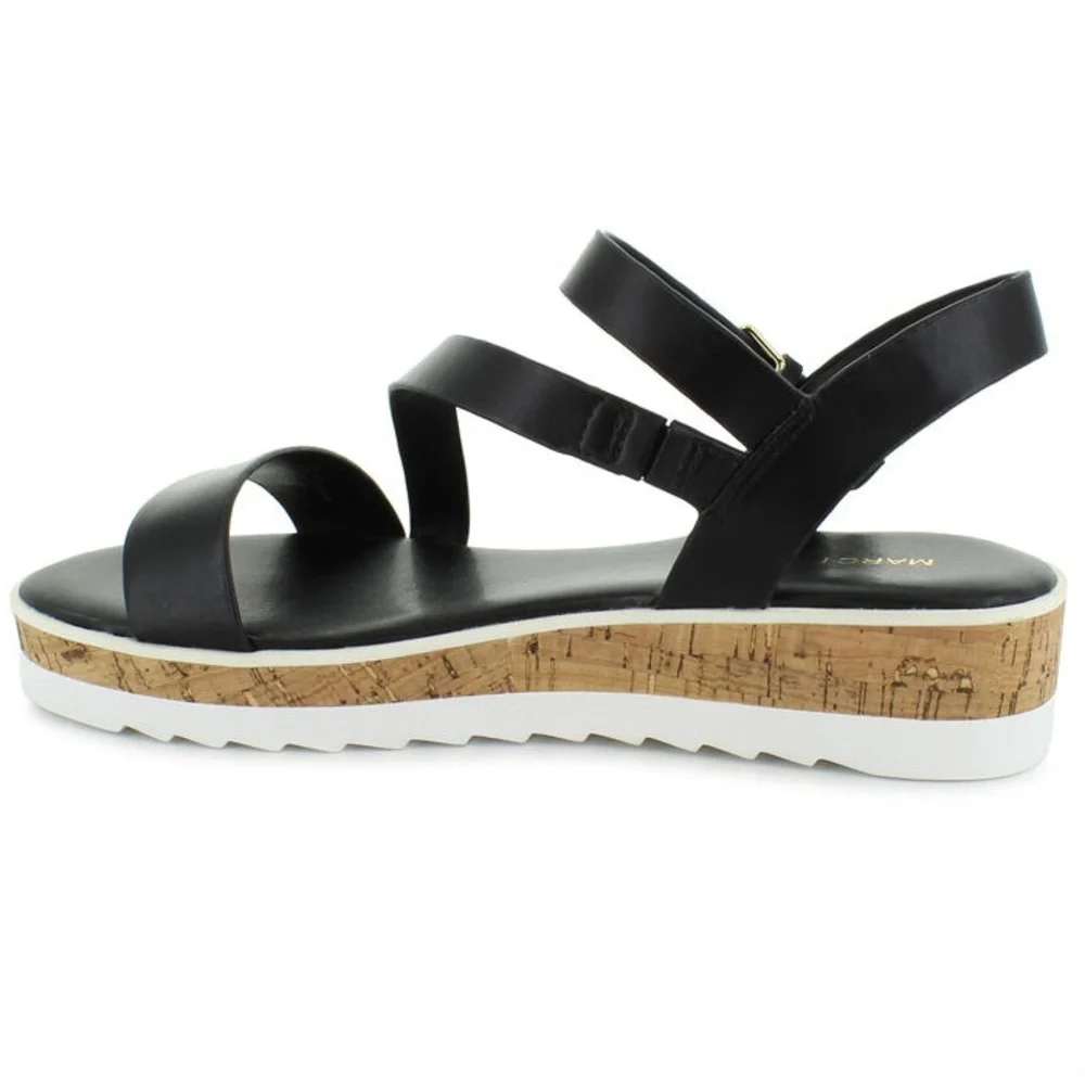 Marc Fisher Grandie Black Faux Leather Wedge Sandals Shoes Womens Size 9.5 - Picture 2 of 11